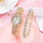 Fashionable Ladies Quartz Diamond Wristwatch & Bracelet 2pcs Set (New)