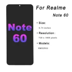 674 IPS LCD Realme Note 60 RMX3933 LCD Display Touch Screen Digitizer Assembly Replacement Realme note 60 with Frame (New)