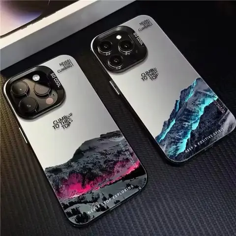 S1338fdca2ecb484abfda448c518a870eq_480x480q75 Snow Mountain Lscape Sunset Electroplate Silver Phone Case iPhone 16 Pro 17 11 12 13 14 15 Pro Max Air 16E Back Cover (New) - Image 1