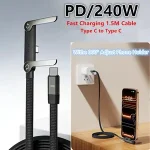 240W PD Fast Charging Foldable Phone Holder Data Cable 1.5m Charging Type C Line iPhone 17 16 15 Macbook Samsung Xiaomi OPPO (New)