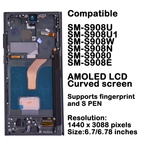 S40ba56981ef94cb4b0f54d61ae7f29d5k_480x480q75 AMOLED Samsung Galaxy S22 Ultra 5G LCD Display Touch Screen S22 Ultra S908 LCD Support S Pen Fingerprint (New) - Image 1