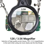 Helping Hs Soldering Station 35X 12X Magnifying Glass LED Lighted Magnifier with Auxiliary Clips Alligator Clamp Repair Tool (New)