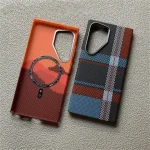 For Magsafe Kevlar Carbon Fiber Pattern Thin Case for Samsung Galaxy S26 S25 Ultra S24 Plus Magnetic Shockproof Color PC Cover (New)