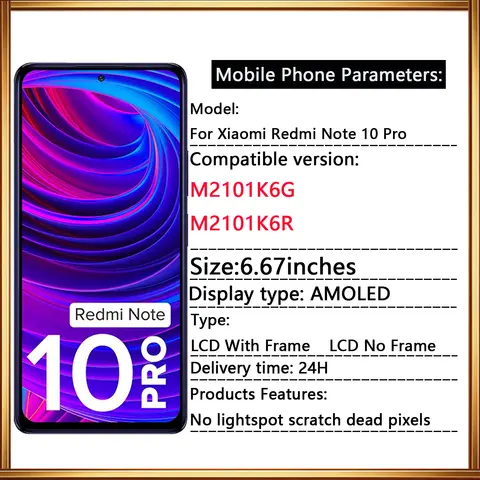 S4f156533afe74a93b6b942ba210dd2fbQ_480x480q75 Note 10 Pro AMOLED Screen Xiaomi Redmi Note 10 Pro LCD Display Touch Screen M2101K6G M2101K6R Redmi Note 10 Pro Max LCD (New) - Image 1