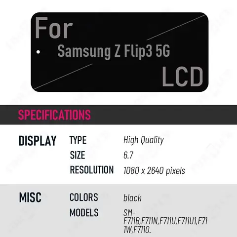 S8384470c4123406aba10b0d23cbbef83e_480x480q75 67'' TFT Display Samsung Z Flip3 5G SM-F711B F No Frame LCD Touch Screen Digitizer Assembly 100% Tested Replacement Parts (New) - Image 1