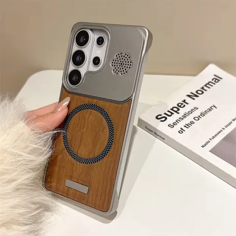 S9dfd4e8e67e94c0baea759e0c647ab501_480x480q75 Wood Grain Leather Frameless Magnetic Phone Case For Samsung S26 S25 Ultra S24 Plus FE A56 A55 S26Ultra Plating Borderless Cover (New) - Image 1