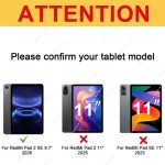 Case Xiaomi Redmi Pad 2 SE 97 inch 2026 Trifold St Case with Pencil Holder PU Leather Clear Transparent Back Cover (New)