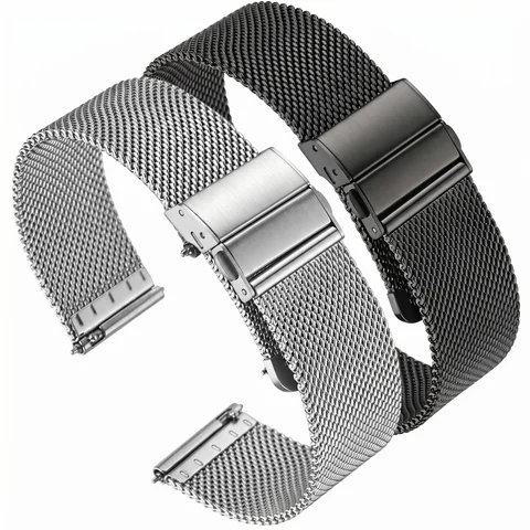 Saeb4c2515f284b58bb5ef856a6e5b3a20_480x480 Premium Stainless Steel Mesh Watch B 16-22mm Deployment Folding Clasp Universal Metal Bracelet Men Women Accessories (New) - Image 1