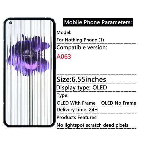 Sbd7cd92d304c438d8168788bec6c721fq_480x480q75 655 New Original Nothing Phone (1) LCD Display With Frame A063 Touch Screen Digitizer Replacement Repair Parts (New) - Image 1