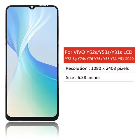 Sc3500192ab654881b7309baf567b73a3O_480x480q75 658”IPS Vivo Y52s Y53s Y31s Y72 5g Y74s Y76 Y76s Y35 Y31 Y51 2020 LCD Display Touch Screen Digitizer Replacement (New) - Image 1