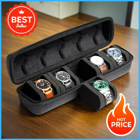 Sc7a68ff2d98344b9a6b97d66825b7cadm_480x480q75 1PC 5-Slot Watch Case | Hard Shell Travel Organizer With Pillow Insert - Gift Ready (Black)Suitable Smart Watch Storage (New) - Image 1