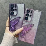 3D Glitter Butterfly Quicks Case Samsung Galaxy S25 S24Plus ULTRA with Built-in Lens Film Soft Clear Electroplate Cover (New)