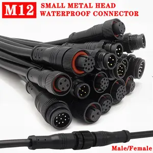 Seebd13af29f241e59a152634ab156be3P_300x300q75 5/20 M12 Small Metal Head Black Waterproof IP68 2 3 4 5 6 8Pin Cable Wire Plug LED Strips Male and Female 20cm Connector (New) - Image 1
