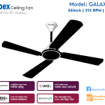 Apex Galaxy 56 inch Ceiling fan, 04 blade, 80w, 315 RPM, 07 years Replacement Guaranty (New)
